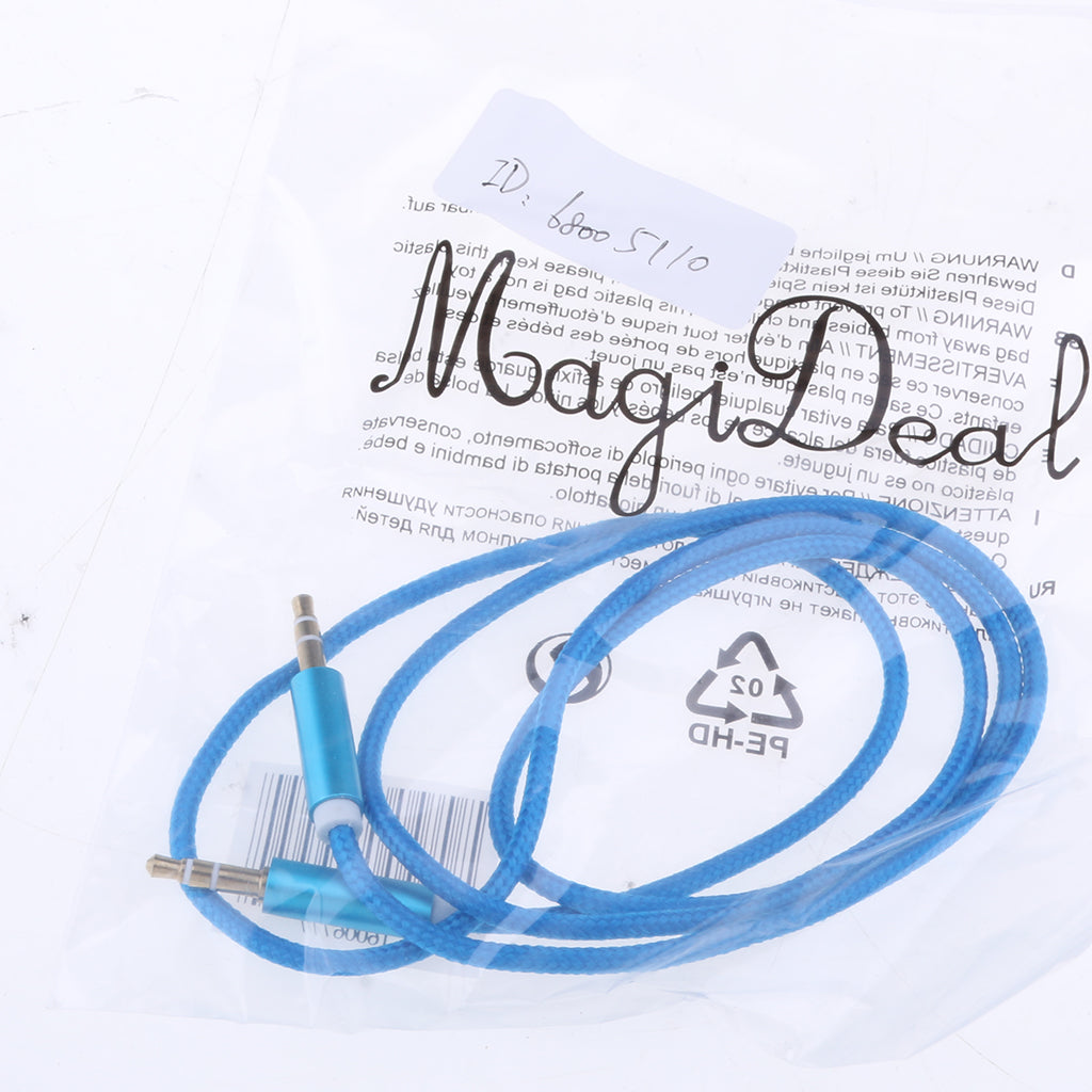 1m 3.5mm Male to Male Auxiliary Aux Stereo Audio Cable Nylon Braid New Blue