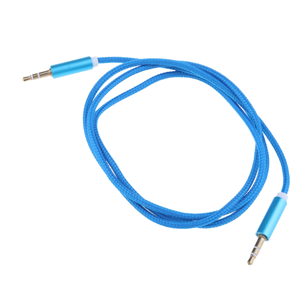 1m 3.5mm Male to Male Auxiliary Aux Stereo Audio Cable Nylon Braid New Blue