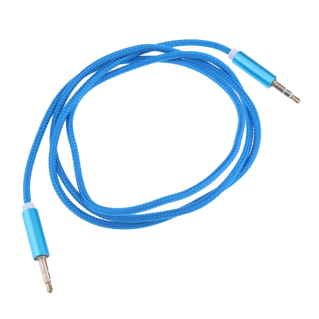 1m 3.5mm Male to Male Auxiliary Aux Stereo Audio Cable Nylon Braid New Blue