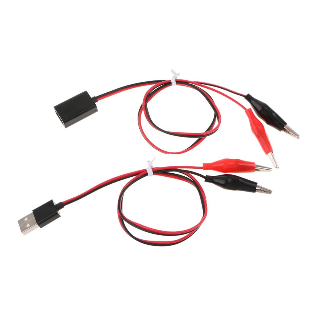 Alligator Clips to USB Male + Alligator Clips to USB Female Test Lead 