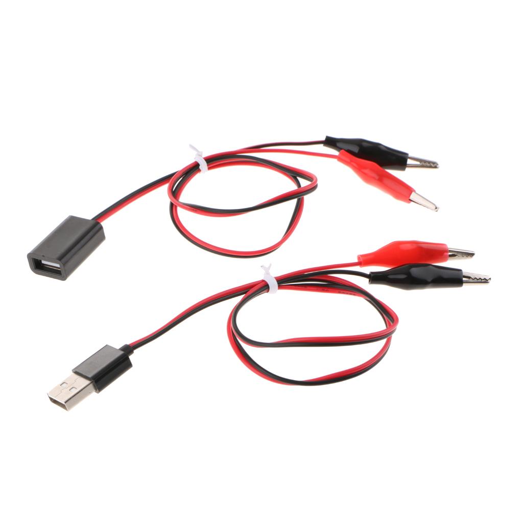 Alligator Clips to USB Male + Alligator Clips to USB Female Test Lead 