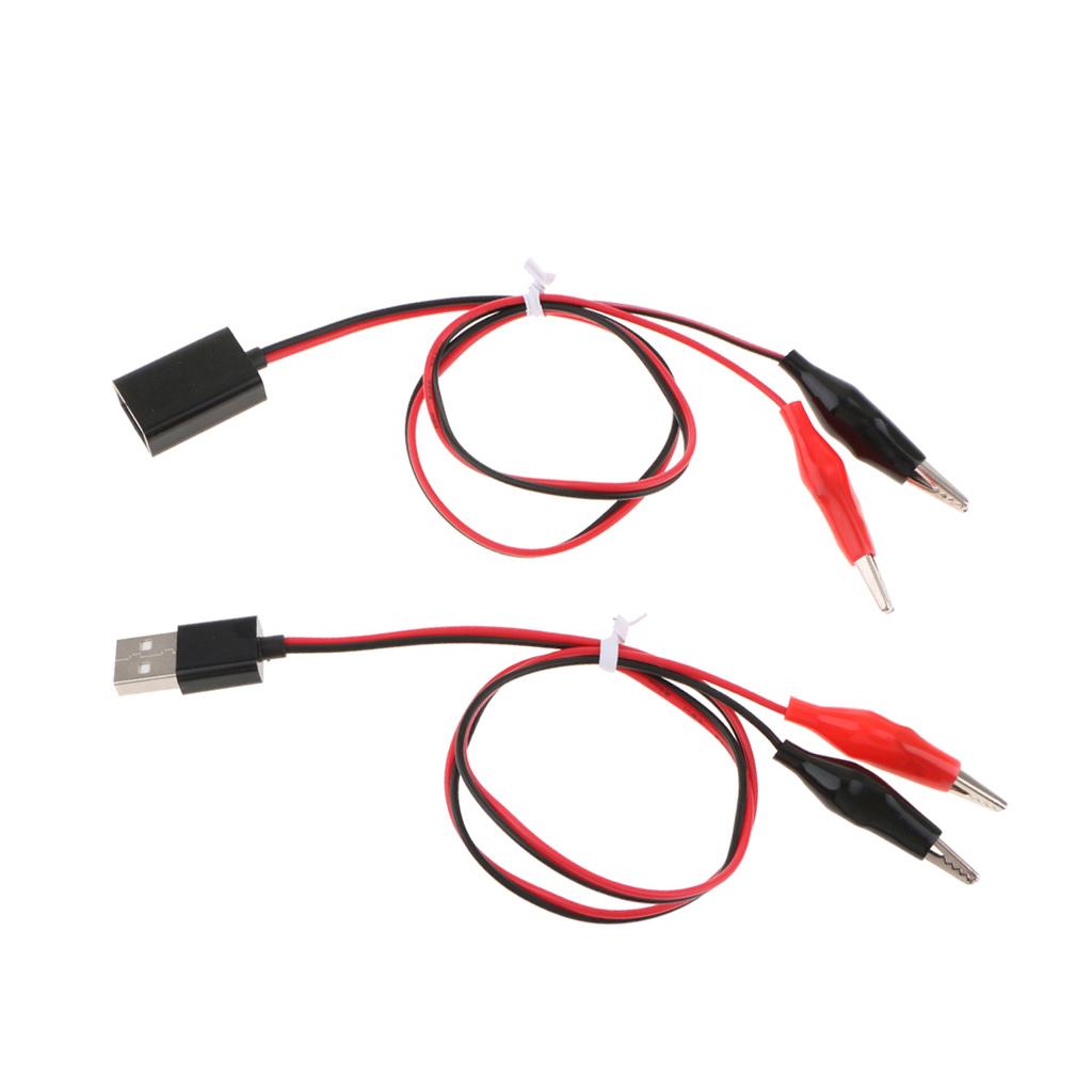Alligator Clips to USB Male + Alligator Clips to USB Female Test Lead 