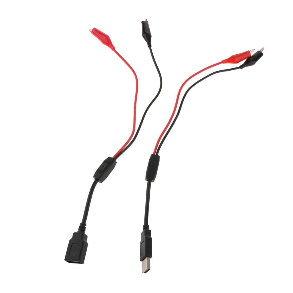 Alligator Clips to USB Male + Alligator Clips to USB Female Test Wire