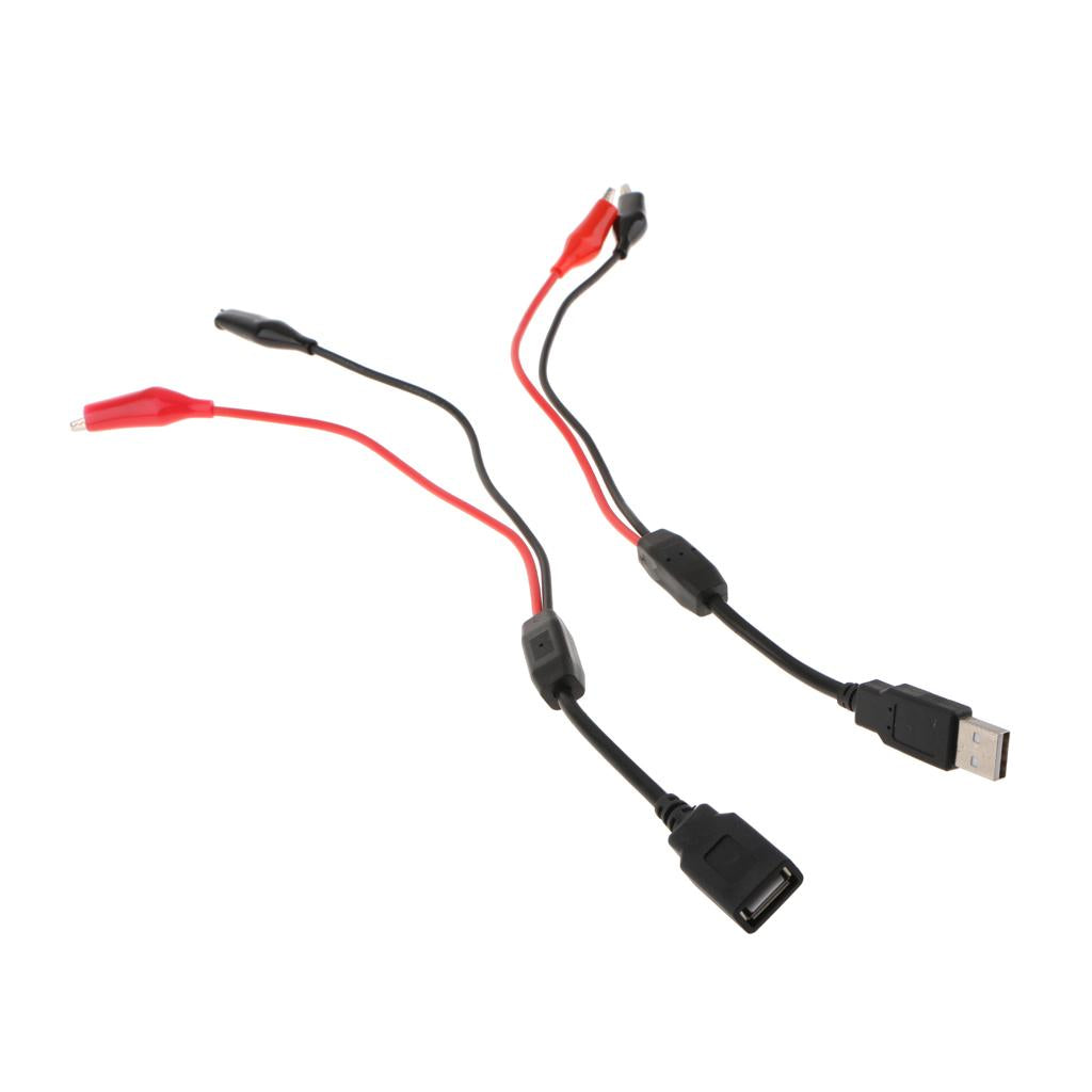 Alligator Clips to USB Male + Alligator Clips to USB Female Test Wire