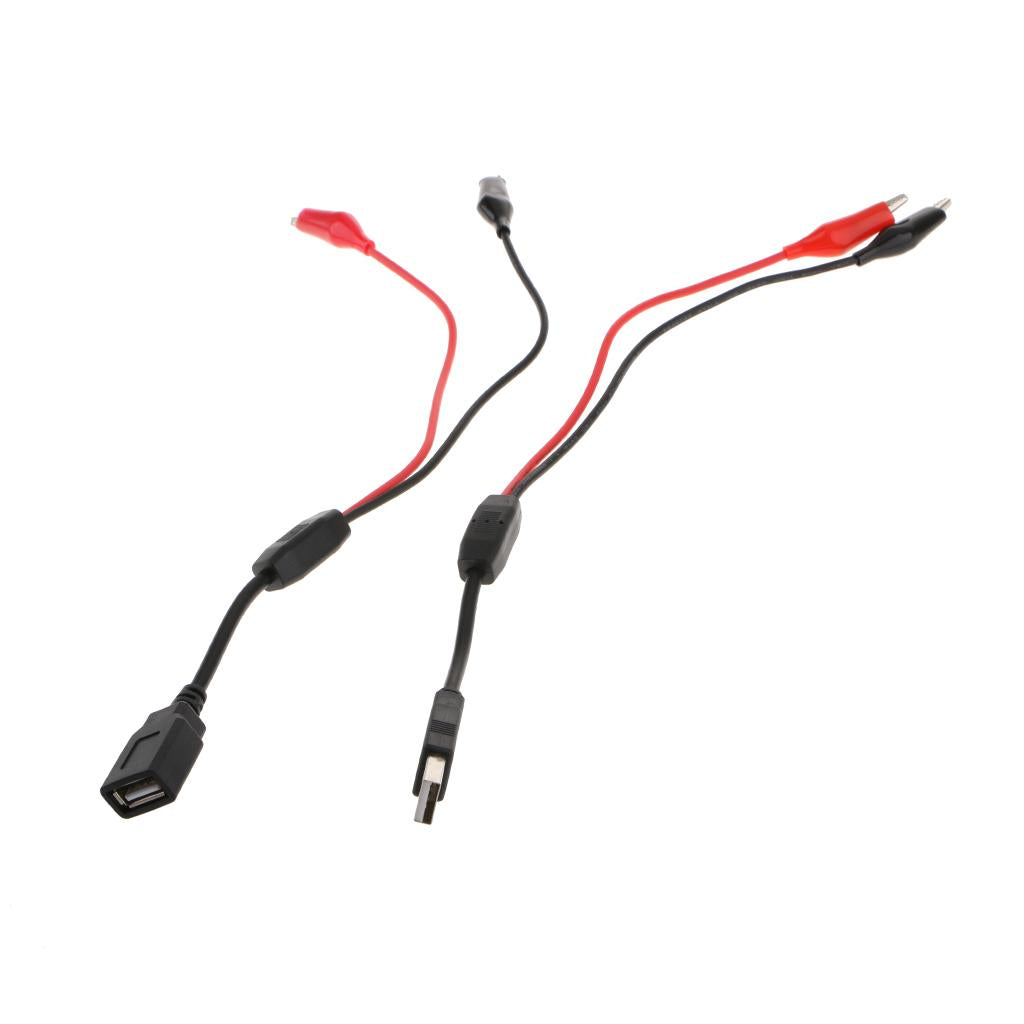 Alligator Clips to USB Male + Alligator Clips to USB Female Test Wire