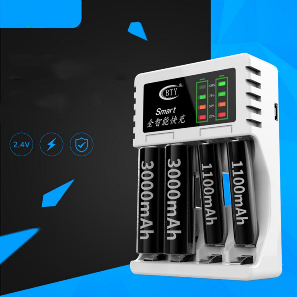 4 Slots LED Battery Charger for AA AAA Rechargeable NIMH NiCd Battery white