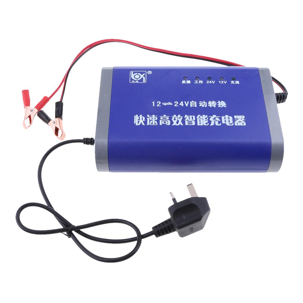 12V/24V 10A Car Trucks Battery Charger Automatic LED Display Charger UK Plug