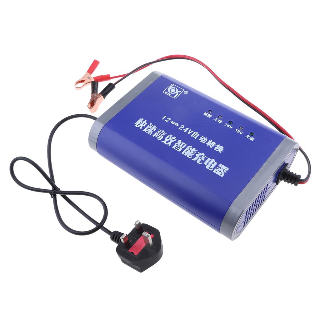 12V/24V 10A Car Trucks Battery Charger Automatic LED Display Charger UK Plug