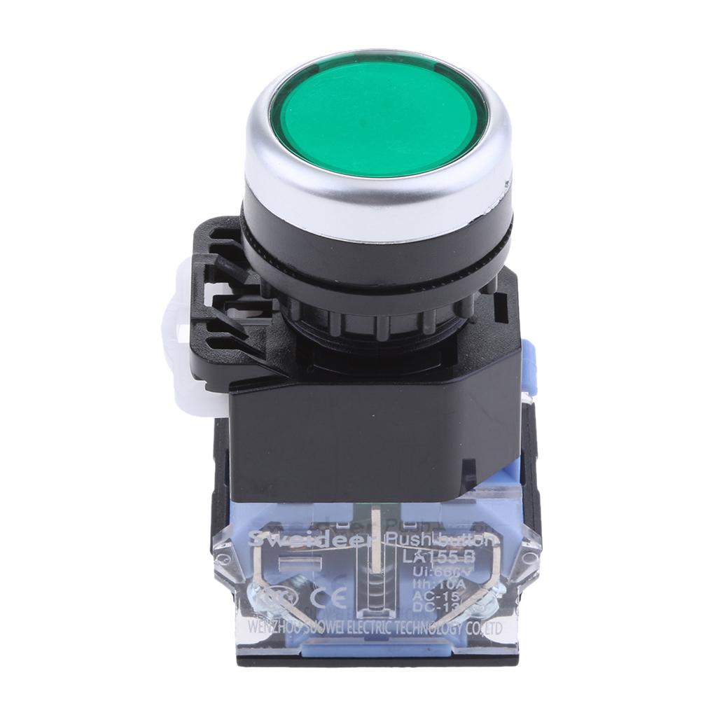LA38-11 Ui 660V 10A Button Momentary Push Button Switch 1NO 1NC DPST  green