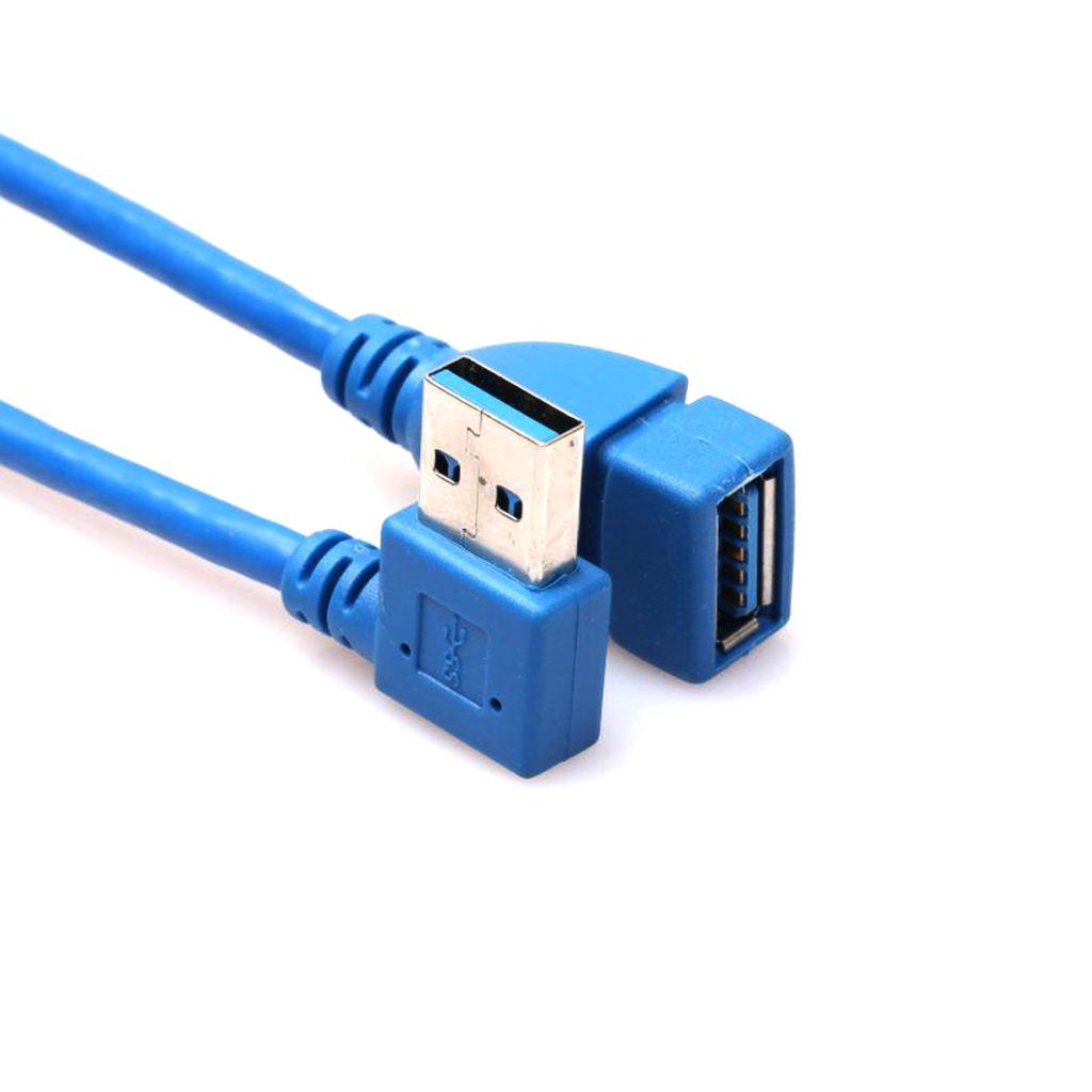90 Degree Left+Right Angle USB 3.0 Type A Male to Female Extension Cable