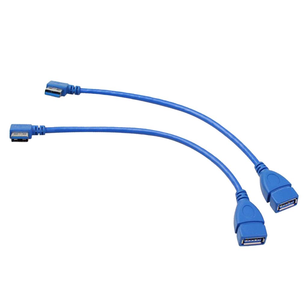 90 Degree Left+Right Angle USB 3.0 Type A Male to Female Extension Cable