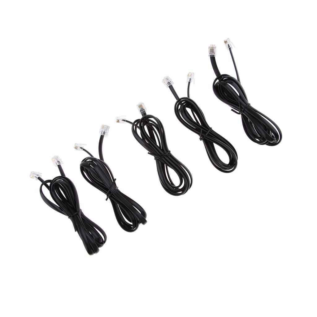 5Pcs 6P6C RJ12 Male to Male Flat Straight Landline Telephone Cable Cord 1.5m