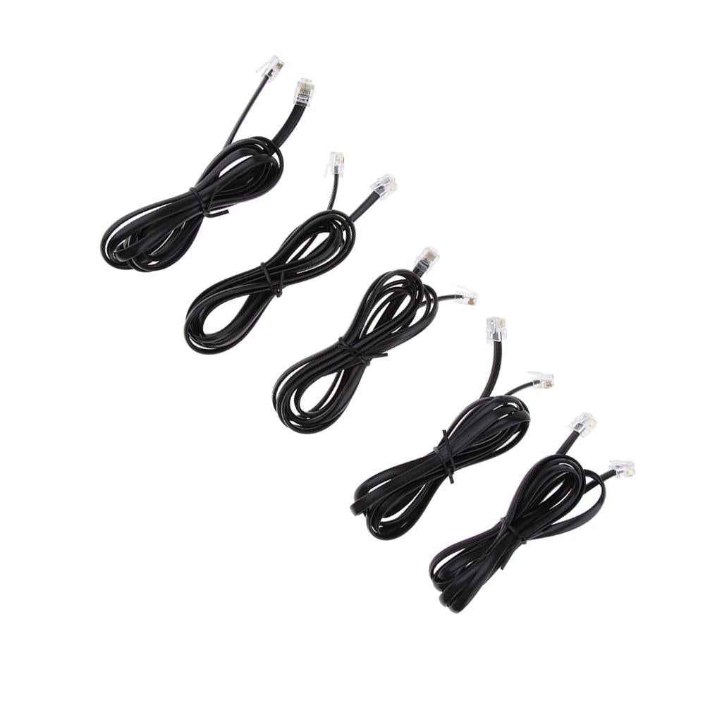 5Pcs 6P6C RJ12 Male to Male Flat Straight Landline Telephone Cable Cord 1.5m