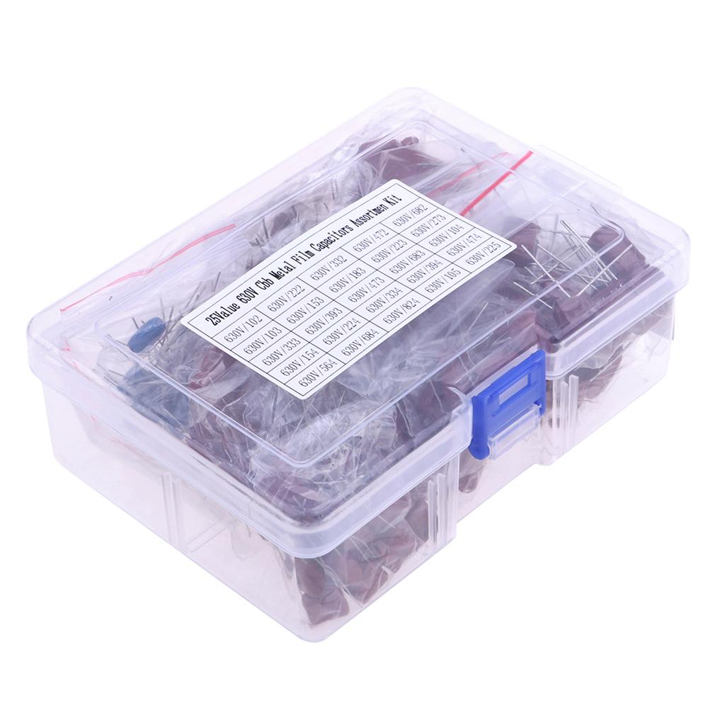 25 Types 630 V 0.001 uf ~ 2.2 uf CBB Metal Film Capacitors Variety Kit