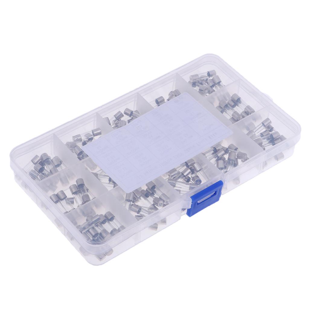 15 Values 150pcs Fast-blow Glass Fuses Assorted Kit 5x20mm with Plastic Box