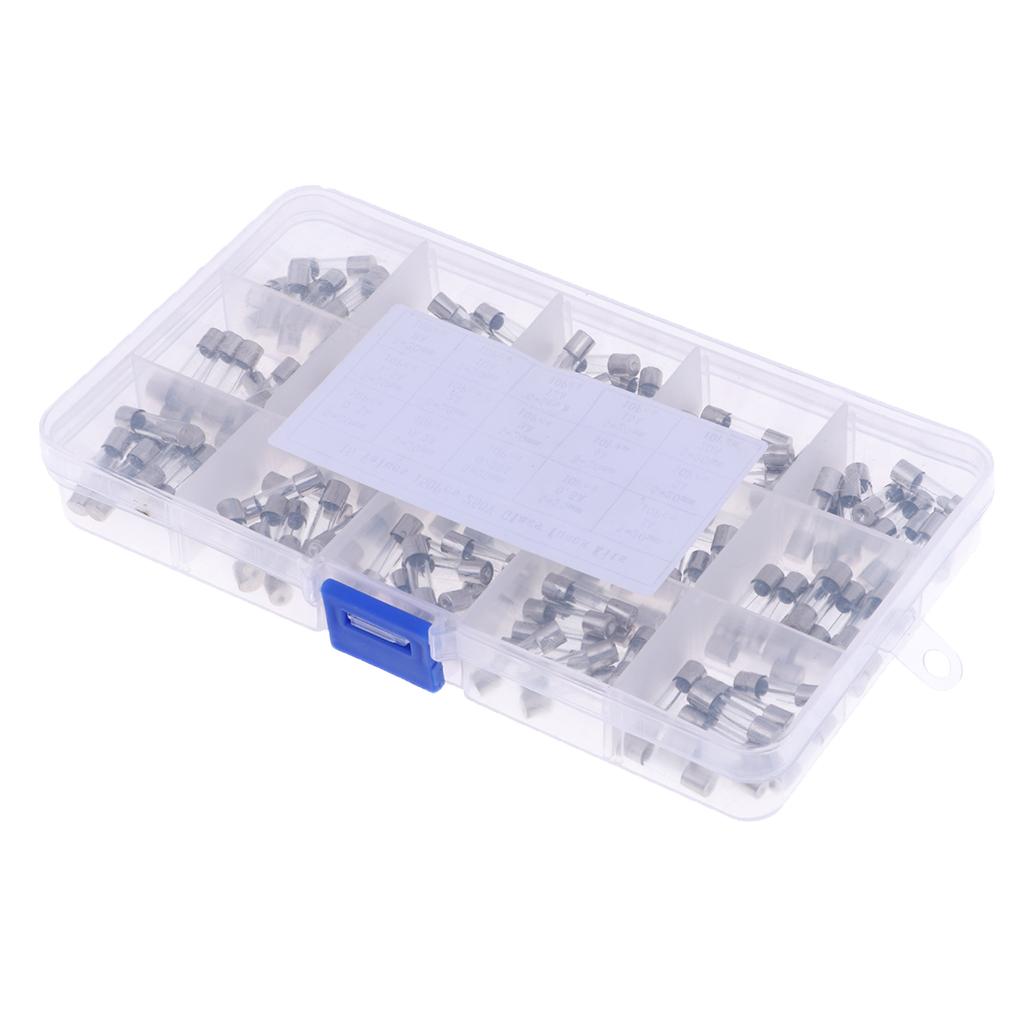 15 Values 150pcs Fast-blow Glass Fuses Assorted Kit 5x20mm with Plastic Box