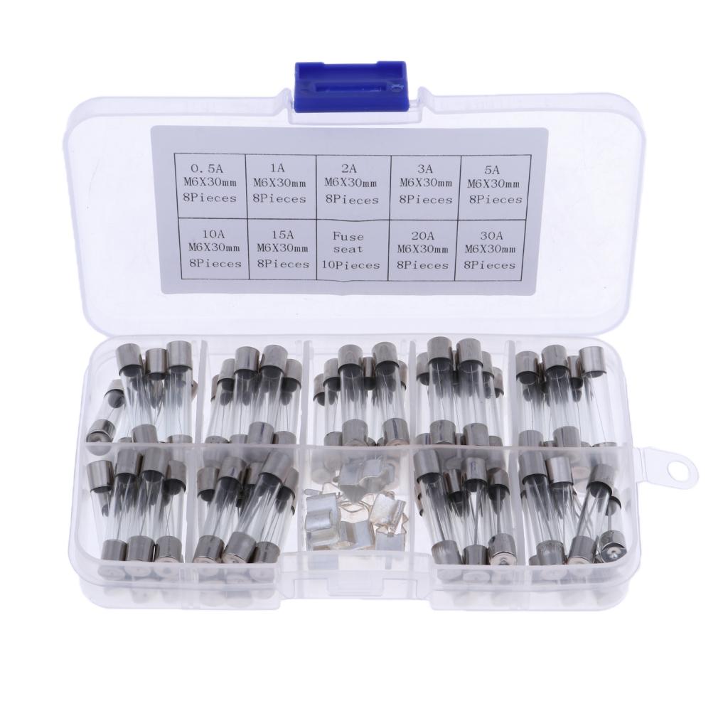 72pcs 6x30mm Fast-blow Glass Fuses Quick Blow Tube Fuses Assorted Kit Amp 