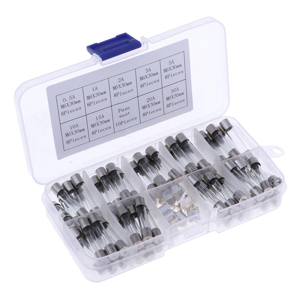 72pcs 6x30mm Fast-blow Glass Fuses Quick Blow Tube Fuses Assorted Kit Amp 