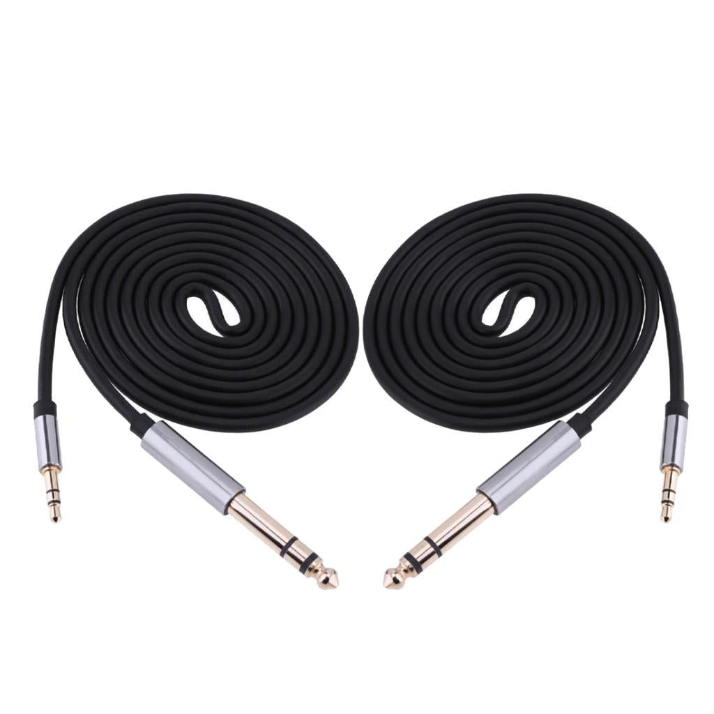 2Pieces 1.5m 3.5mm 1/8 Male To 6.35mm 1/4" Male Stereo Audio Cable"