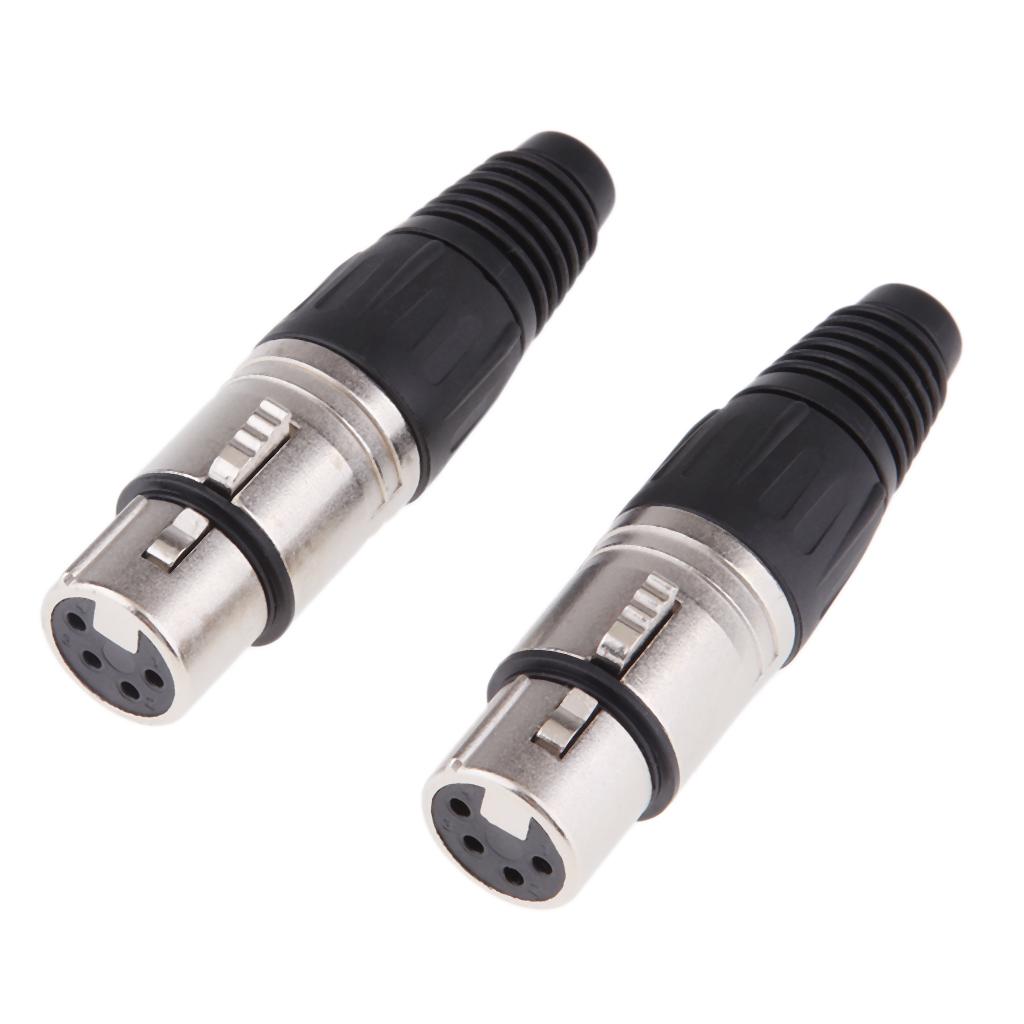 2 Pieces Metal 4Pin/4P XLR Connector Plug Female Audio Microphone Connector