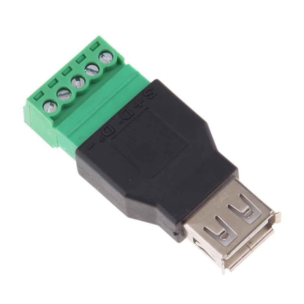 USB 2.0 A Female Plug to 5 Pin/Way Female Bolt Screw Shield terminals Pluggable Type Adapter