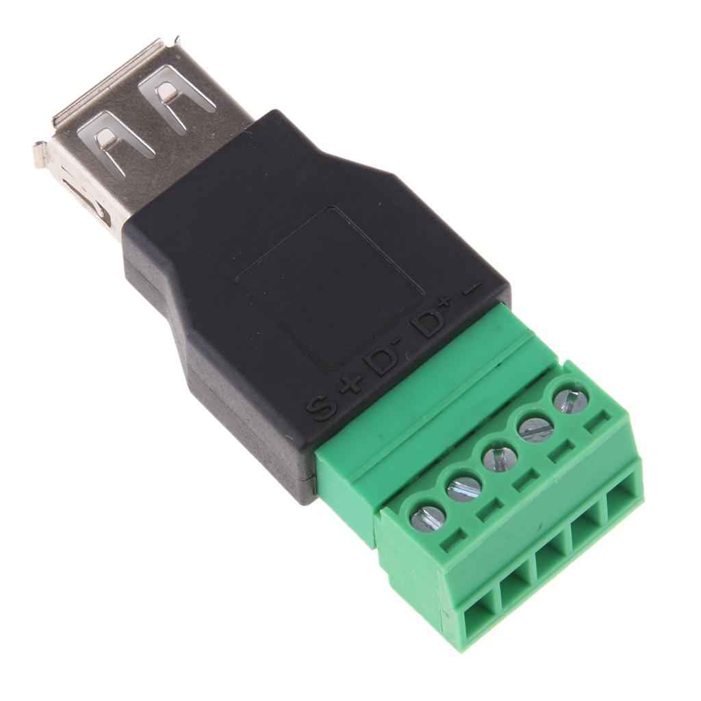 USB 2.0 A Female Plug to 5 Pin/Way Female Bolt Screw Shield terminals Pluggable Type Adapter