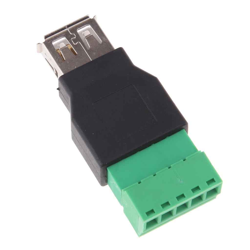 USB 2.0 A Female Plug to 5 Pin/Way Female Bolt Screw Shield terminals Pluggable Type Adapter