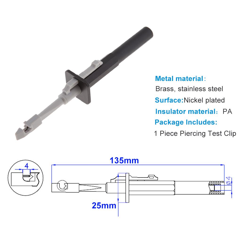 Test Clip Set Insulation Piercing Alligator Probe For Car Circuit Detection Black