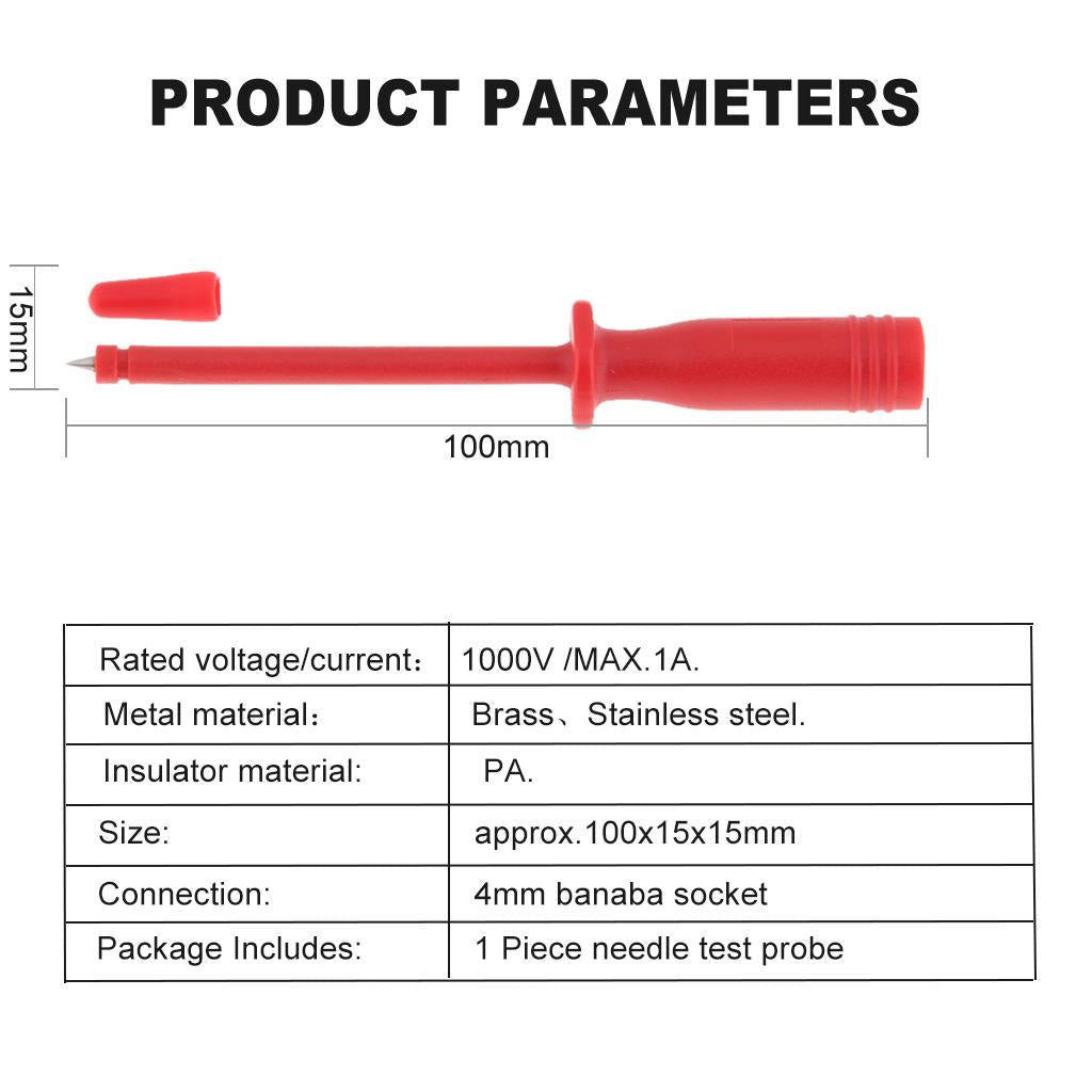 1000V Insulation Piercing Needle Test Probes with 4mm Banana Socket Red