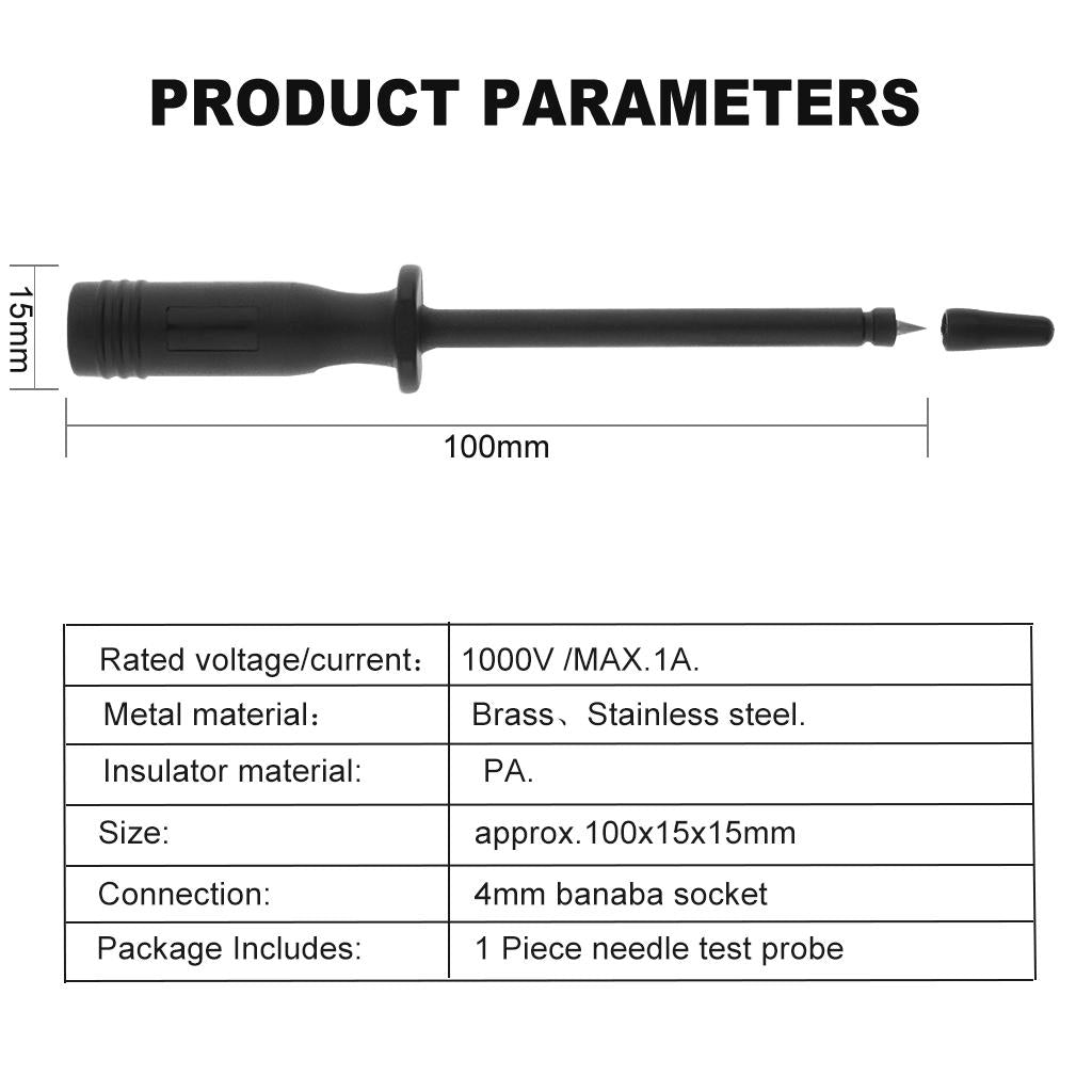 1000V Insulation Piercing Needle Test Probes with 4mm Banana Socket Black