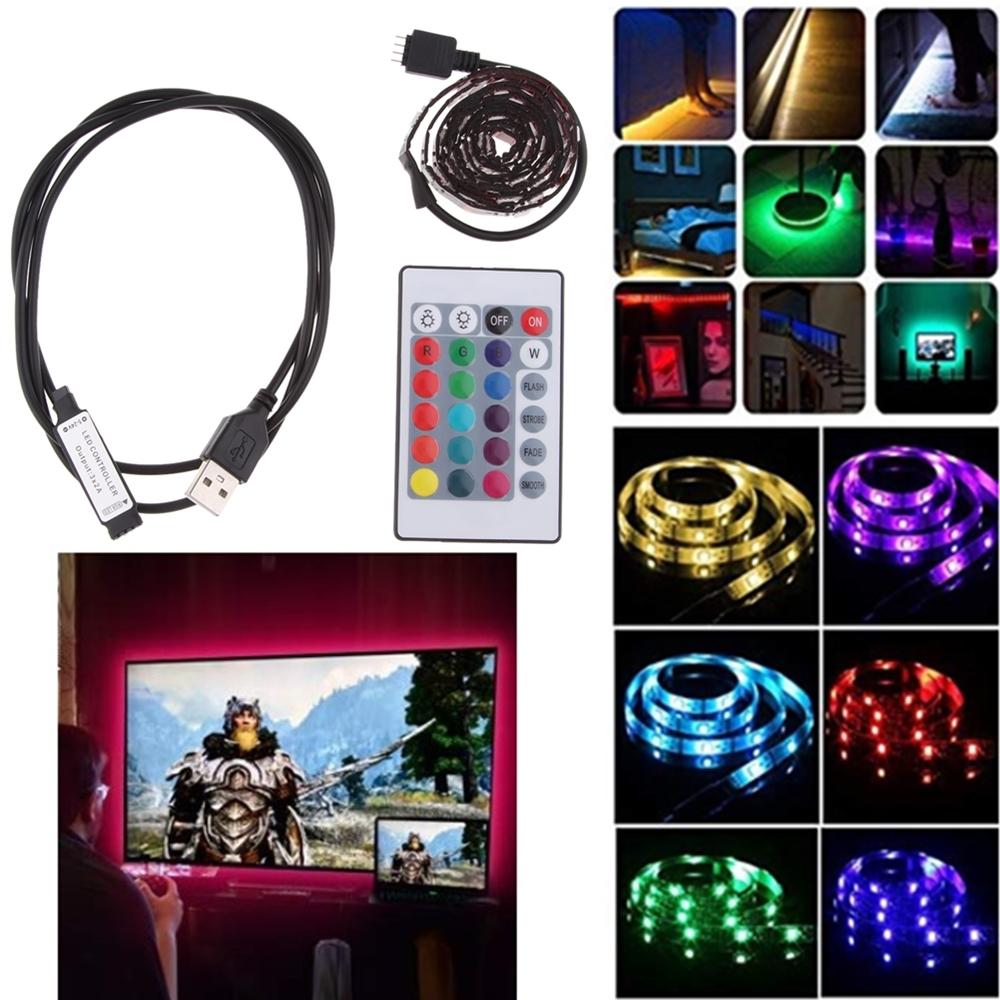 DC 5V USB LED RGB Strip Light TV Back Lighting with 24-Key Remote 3 meters