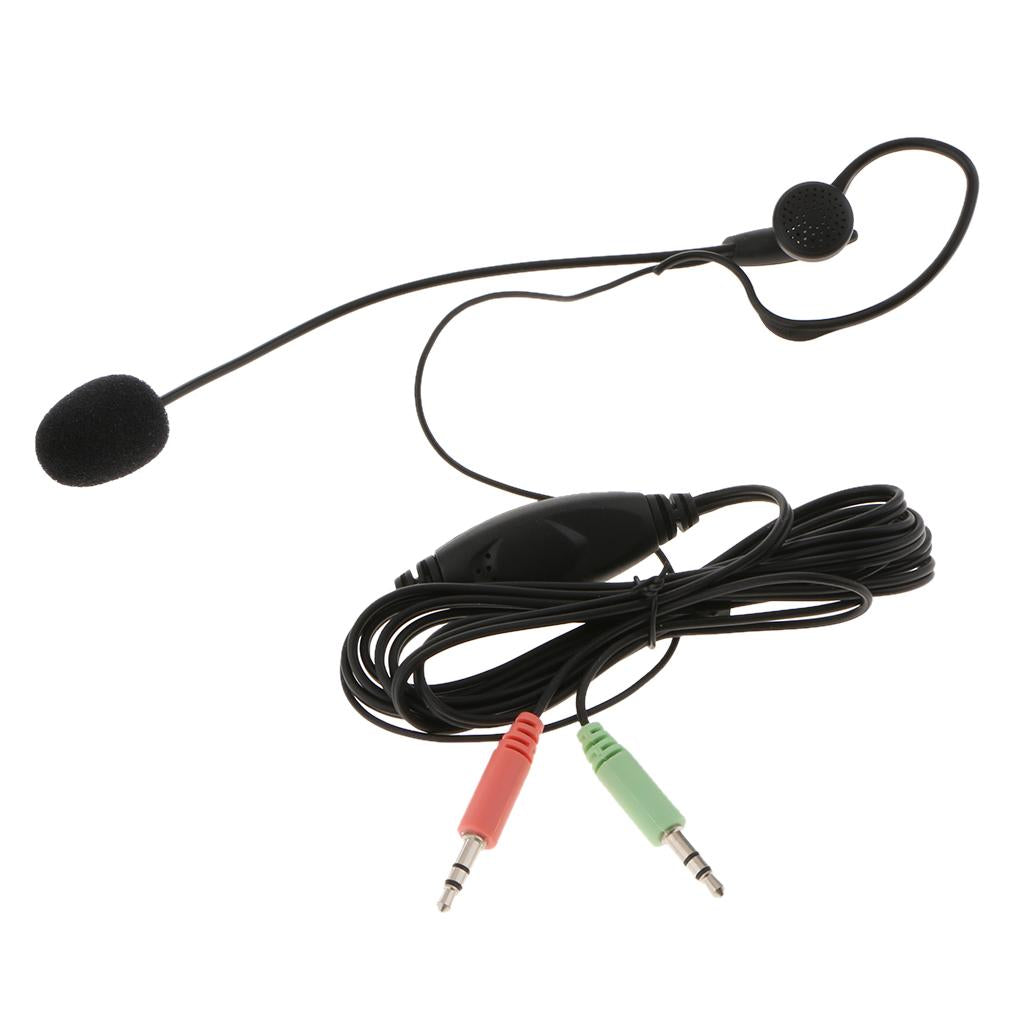 Dual 3.5mm Earhook Monaural Headset, Hands-Free Call Center Headphone for PC