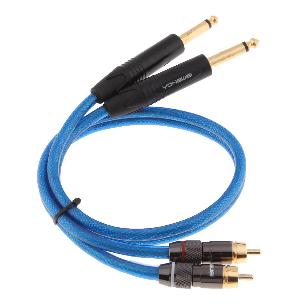 Dual 6.35mm 1/4inch Jack Plug to Dual RCA Male Plug Audio Cable 0.5meter