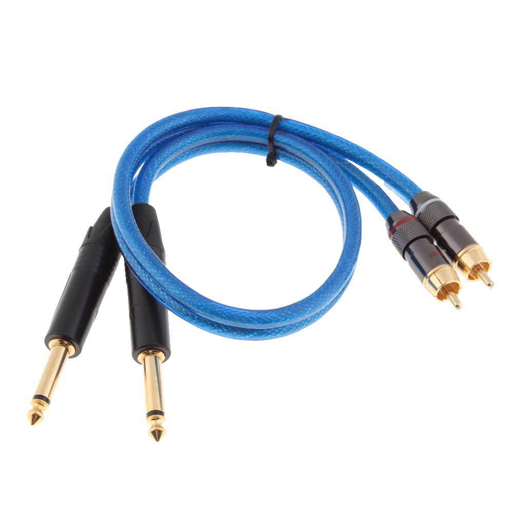 Dual 6.35mm 1/4inch Jack Plug to Dual RCA Male Plug Audio Cable 0.5meter