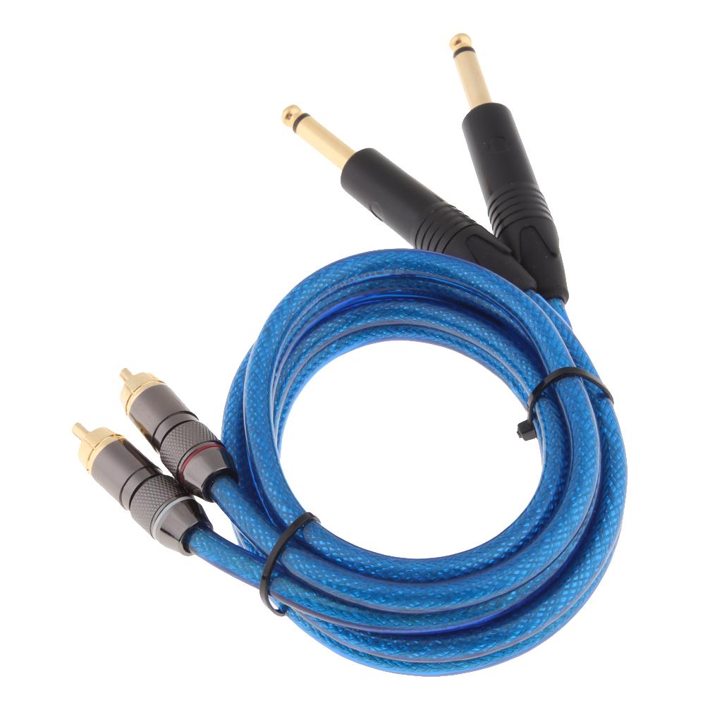 Dual 6.35mm 1/4inch Jack Plug to Dual RCA Male Plug Audio Cable 1meter