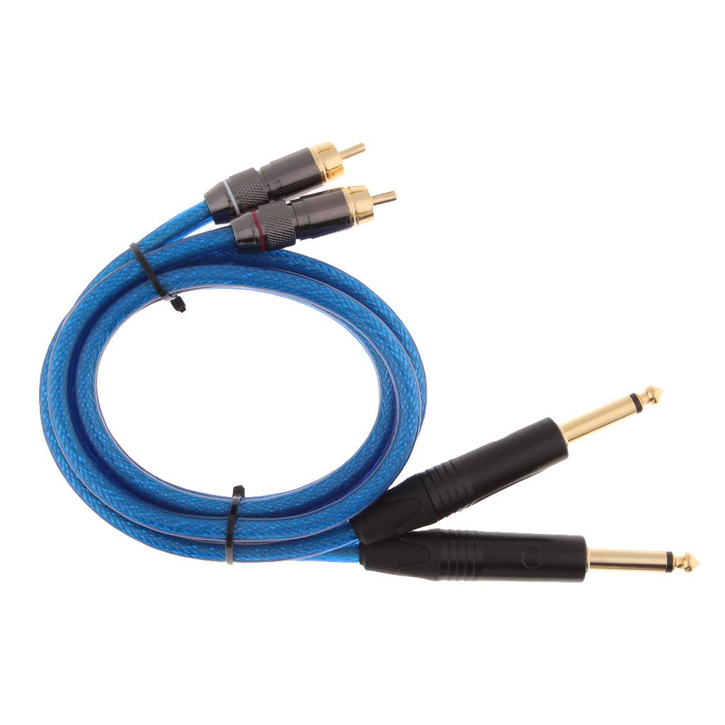 Dual 6.35mm 1/4inch Jack Plug to Dual RCA Male Plug Audio Cable 1meter