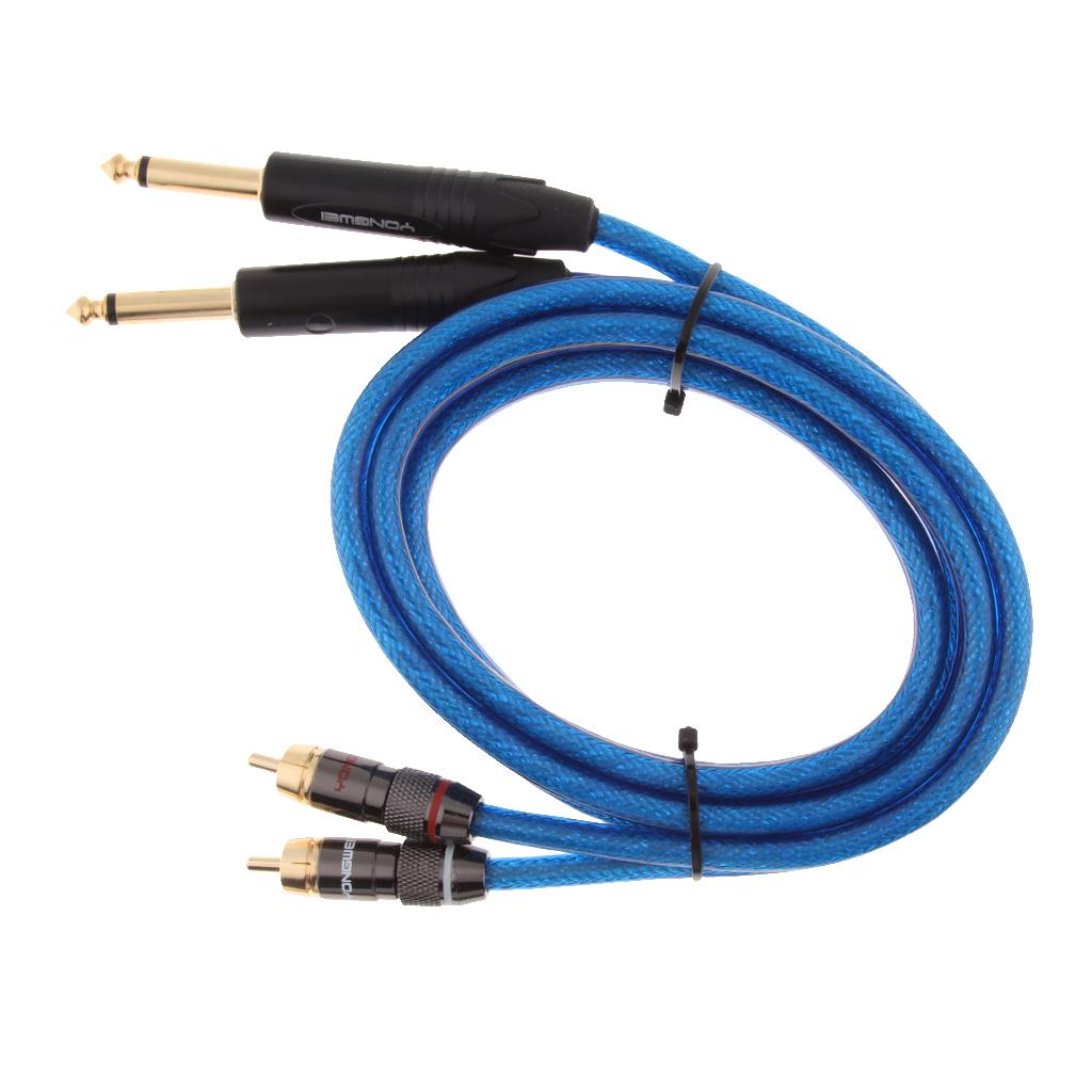 Dual 6.35mm 1/4inch Jack Plug to Dual RCA Male Plug Audio Cable 1.5meter