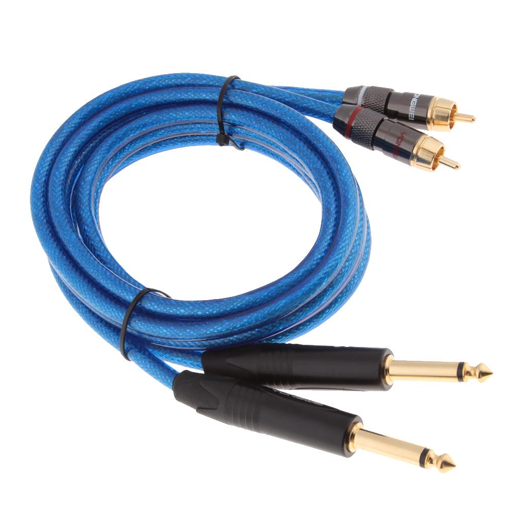 Dual 6.35mm 1/4inch Jack Plug to Dual RCA Male Plug Audio Cable 1.5meter