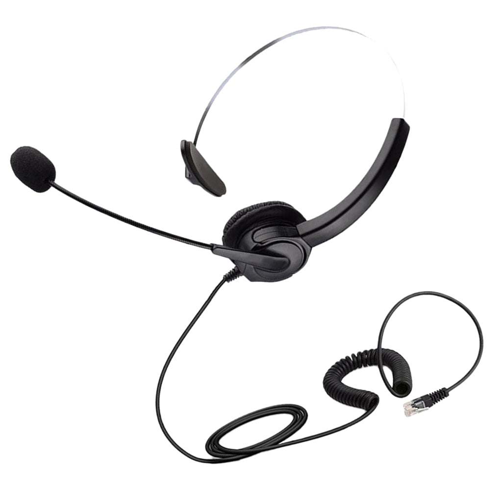 Call Center Monaural Office Phone Headset + Coiled Cable RJ9 Plug for Avaya