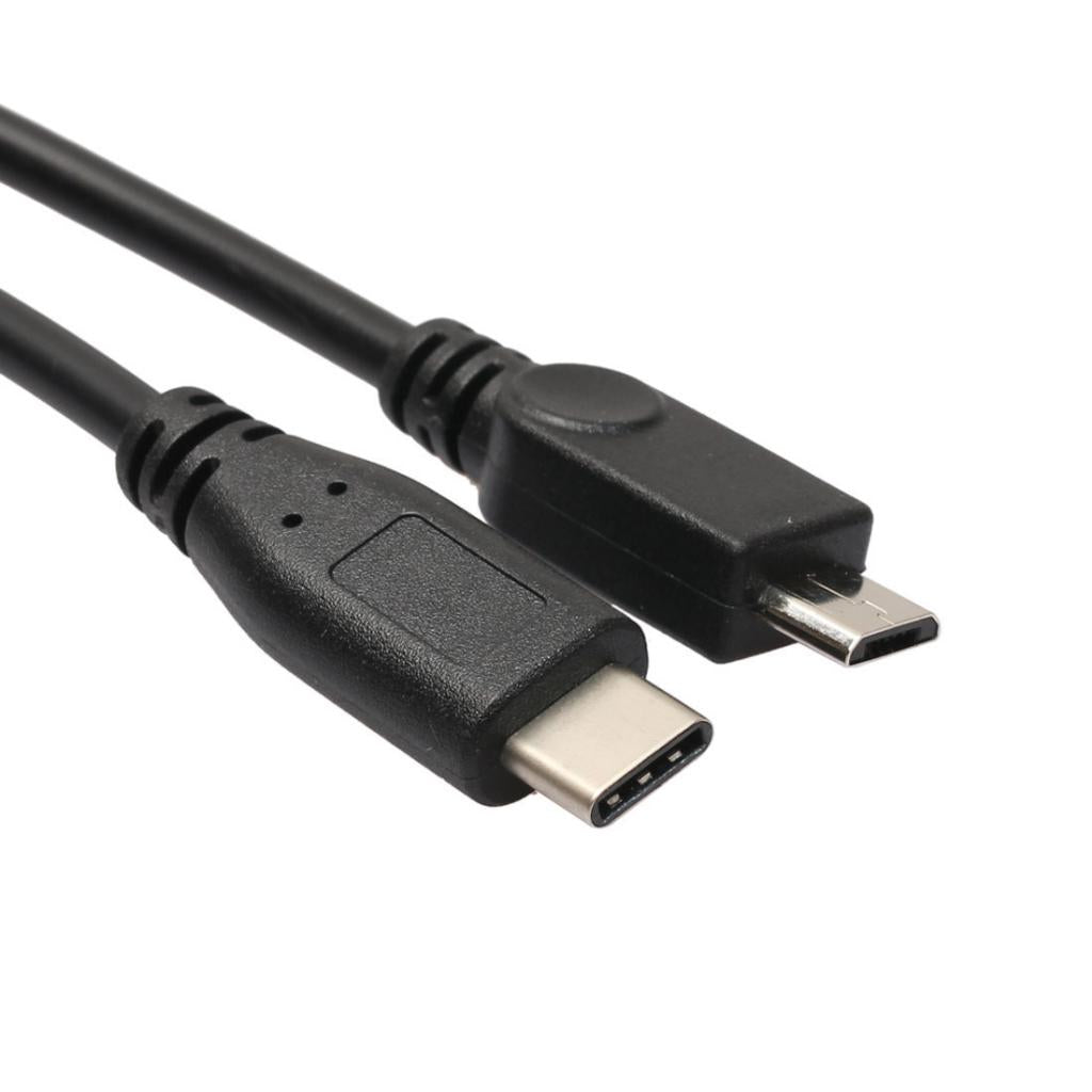 USB 2.0 Male to USB 3.1 Type C + Micro USB Type-B Male Data Charging Cable