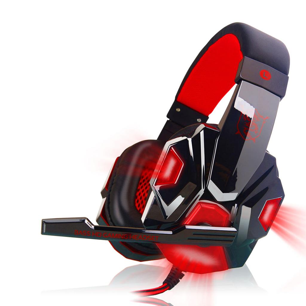 Gaming Headset Over Ear Headphones with Mic LED Light for PC Black and red