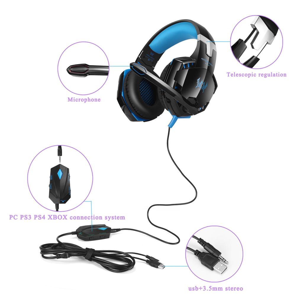 PC Gaming Headset Stereo Headphones with Microphone Black and blue