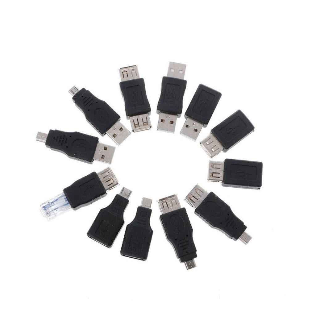 12Pcs OTG USB 2.0 A Male to Female Micro Mini USB RJ45 Converter Adapter
