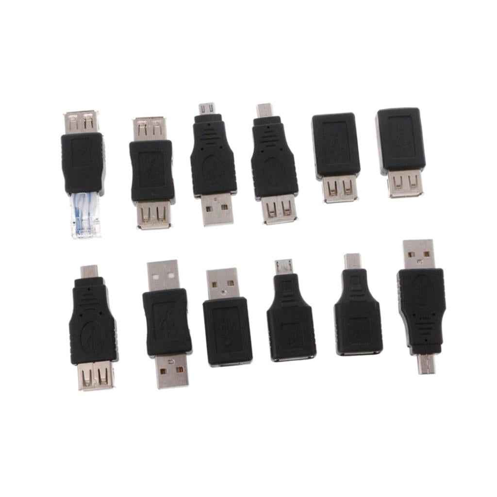 12Pcs OTG USB 2.0 A Male to Female Micro Mini USB RJ45 Converter Adapter