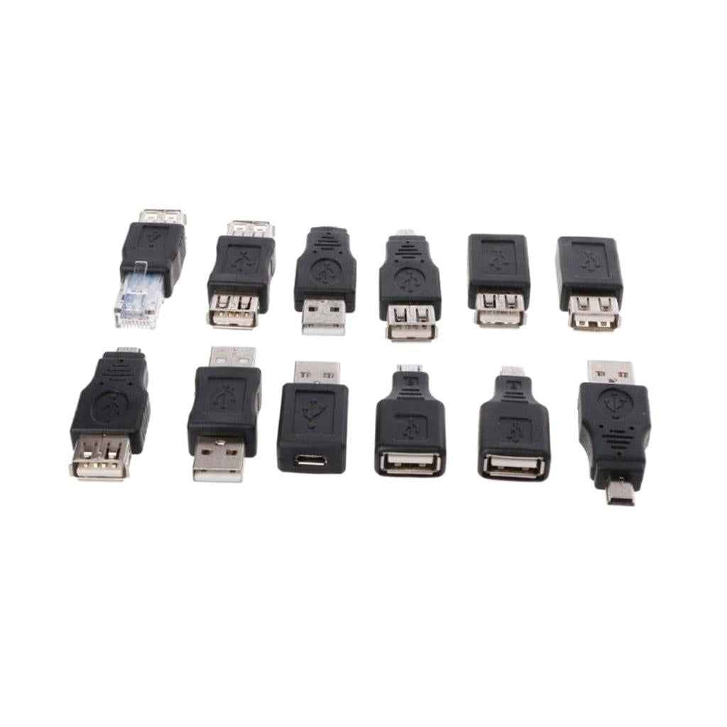 12Pcs OTG USB 2.0 A Male to Female Micro Mini USB RJ45 Converter Adapter