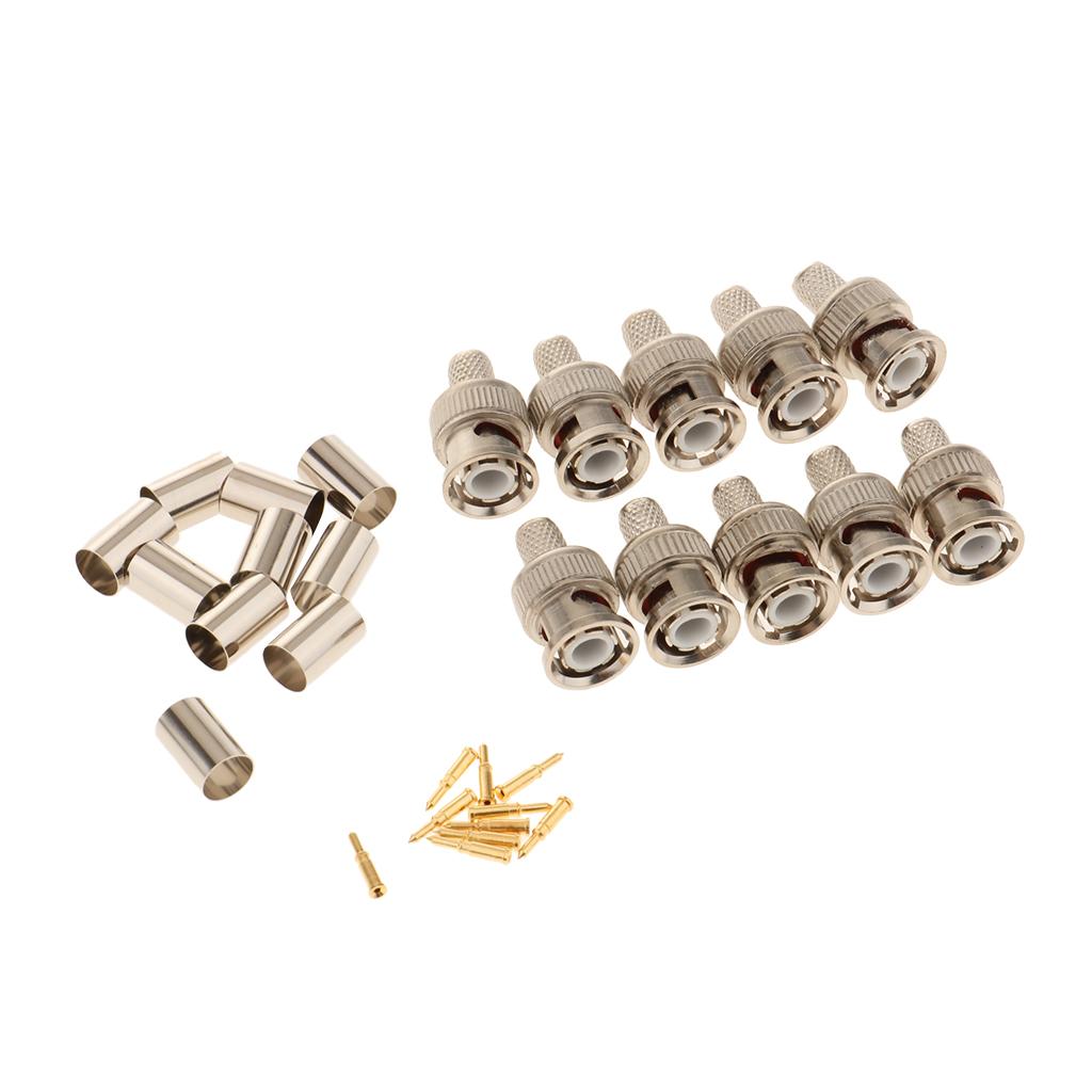 3x10 Pieces Professional BNC Male Crimp-On Connector, BNC Plug Crimp Adapter