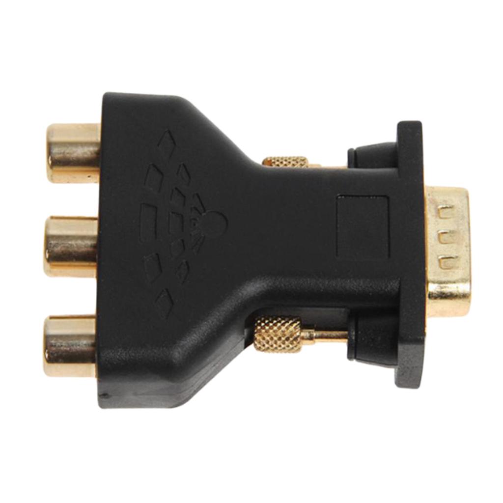 3x3 RCA RGB Video Female To 15-PIN VGA Male Component Video Jack Adapter Black