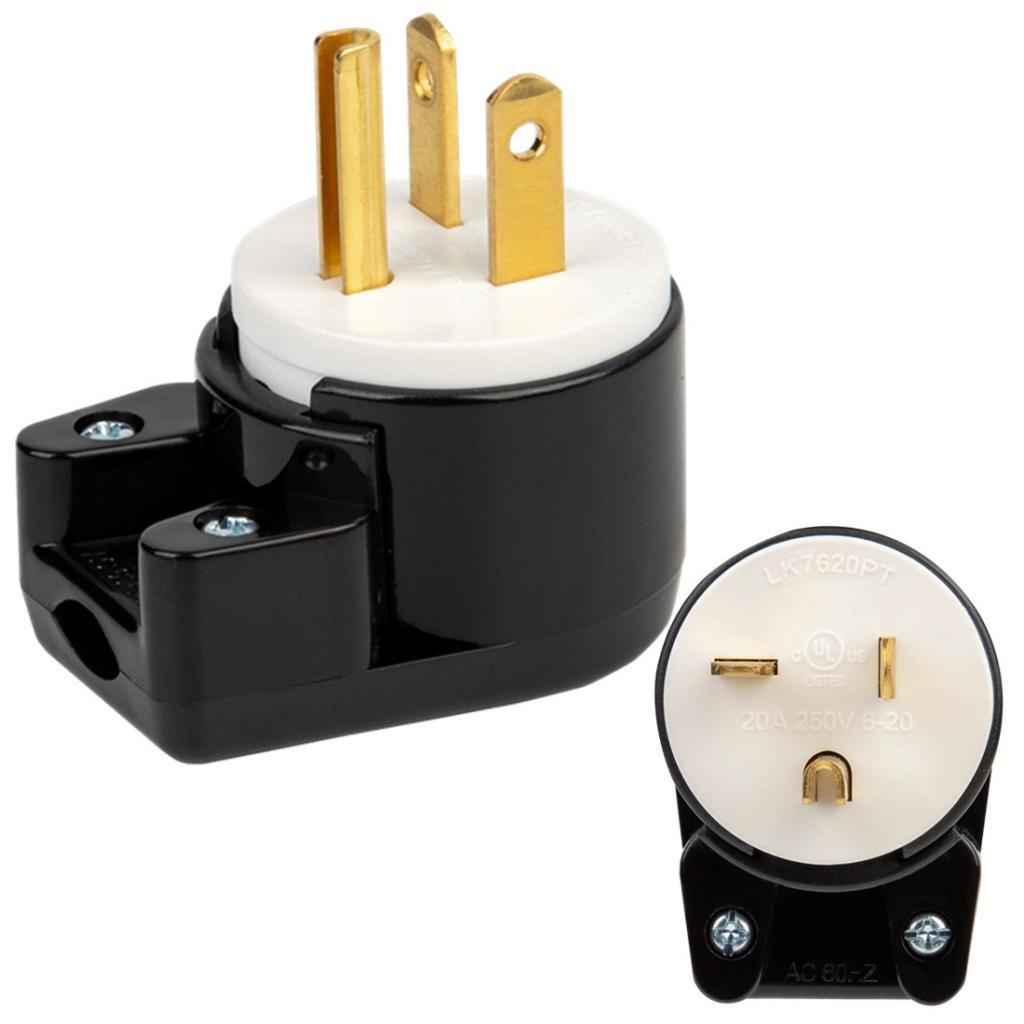 NEMA LK7620P 6-20P Grounding Locking Plug, 20A 250V AC, 2 Pole 3 Wire Bend