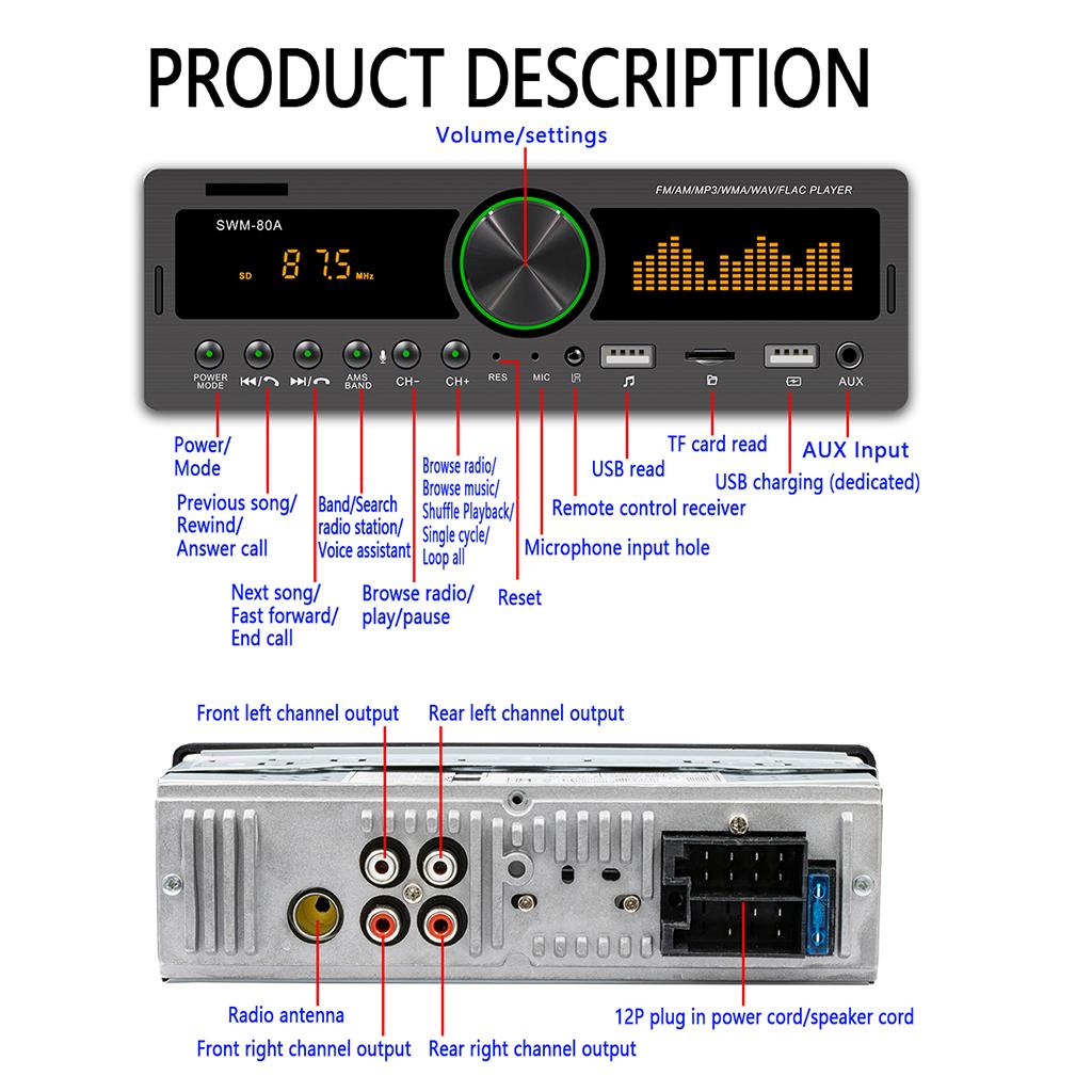Bluetooth Car Stereo MP3 Player AUX/USB/TF/FM  Standard