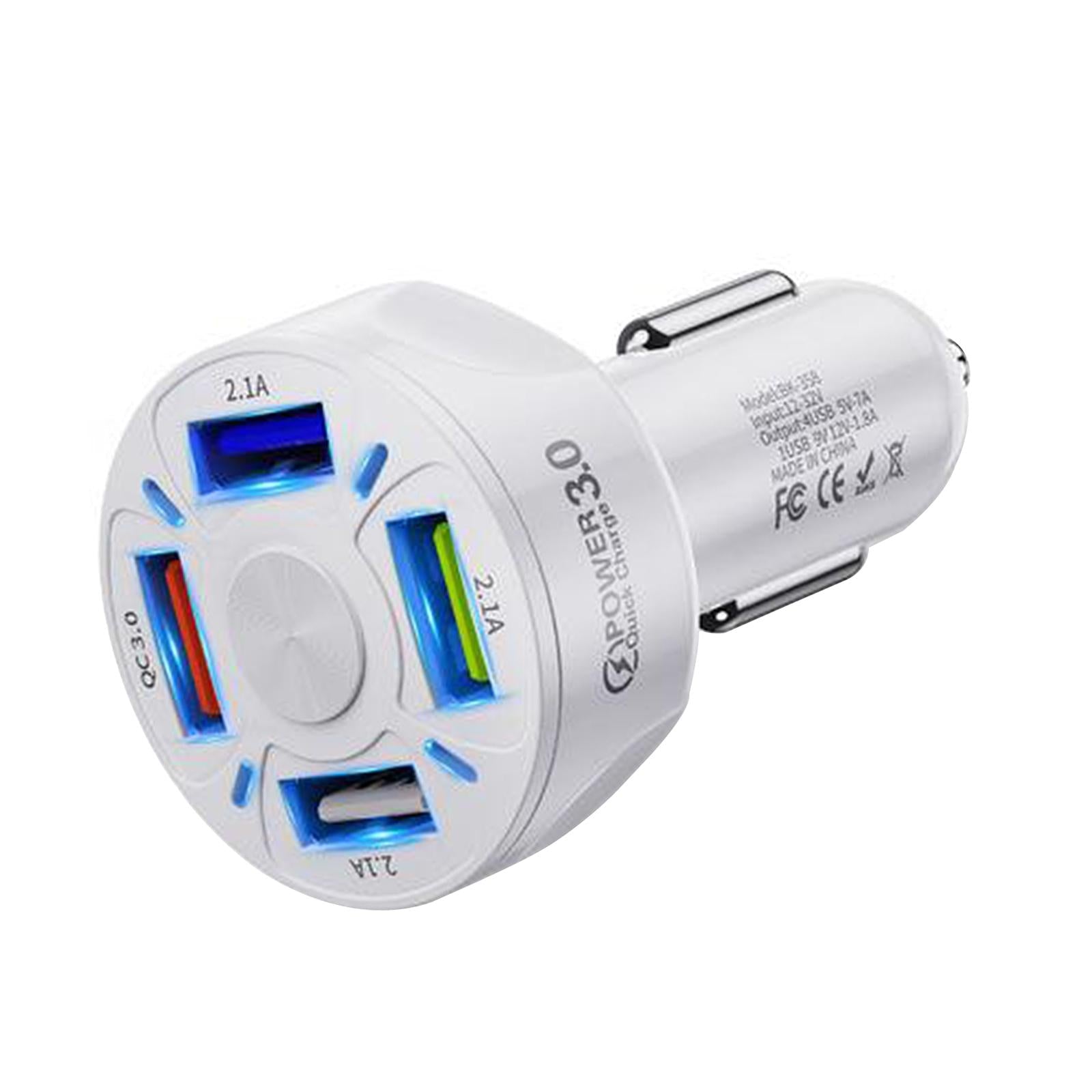 12V 4-Ports USB Car Charge QC 3.0 Quick Charge Adapter Socket For iPhone White